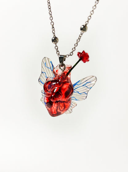 Butterfly Flower Heart Necklace