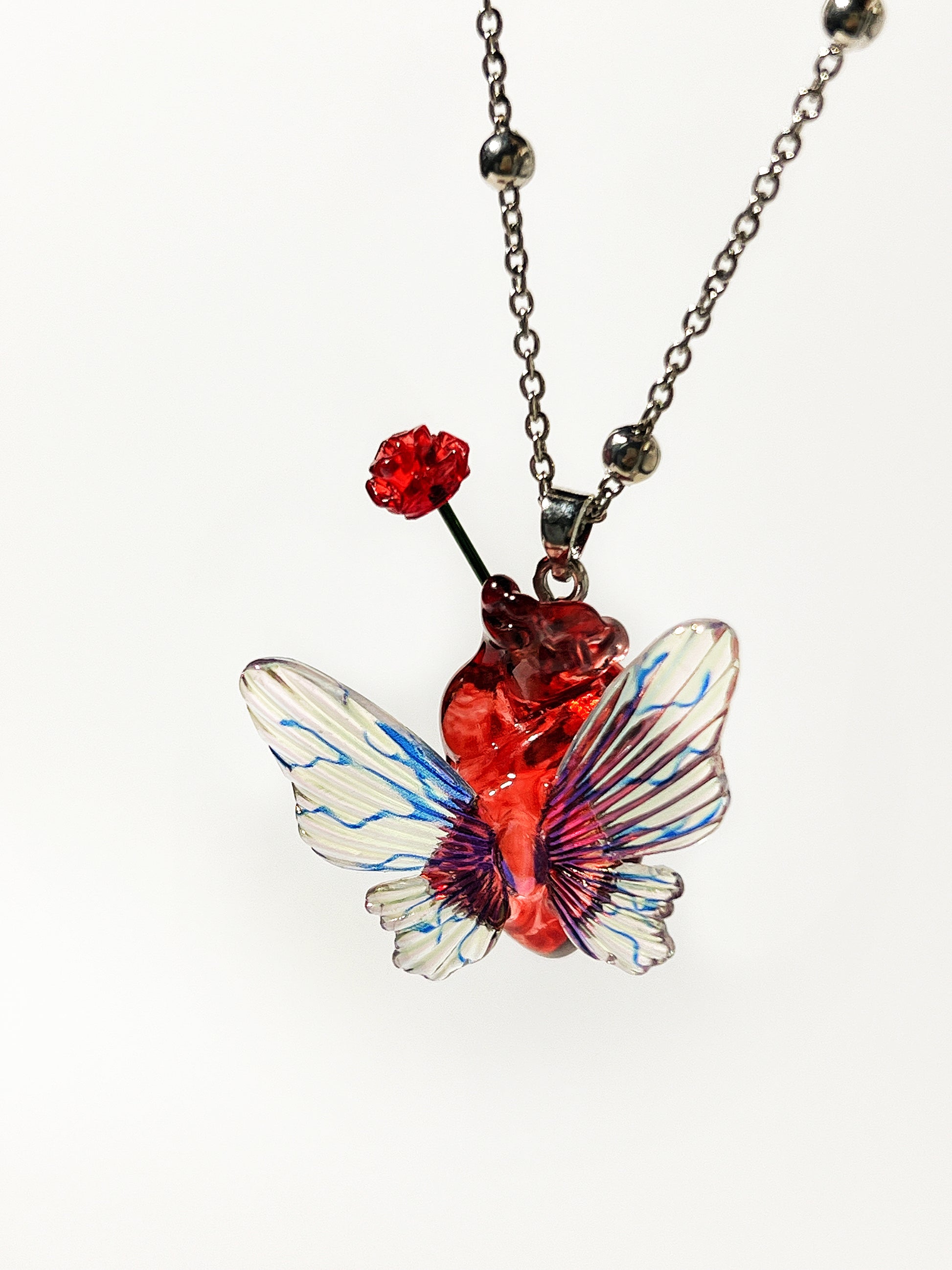 Butterfly Flower Heart Necklace