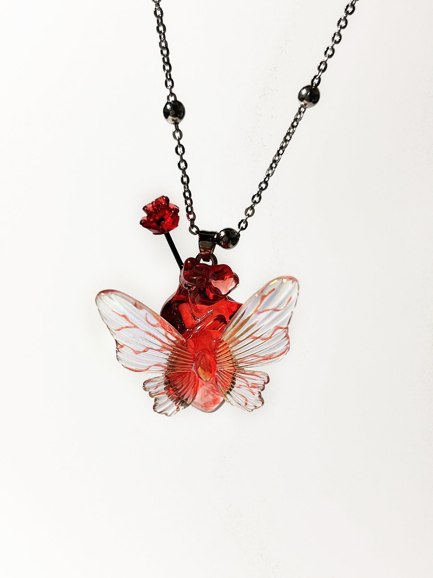 Butterfly Flower Heart Necklace