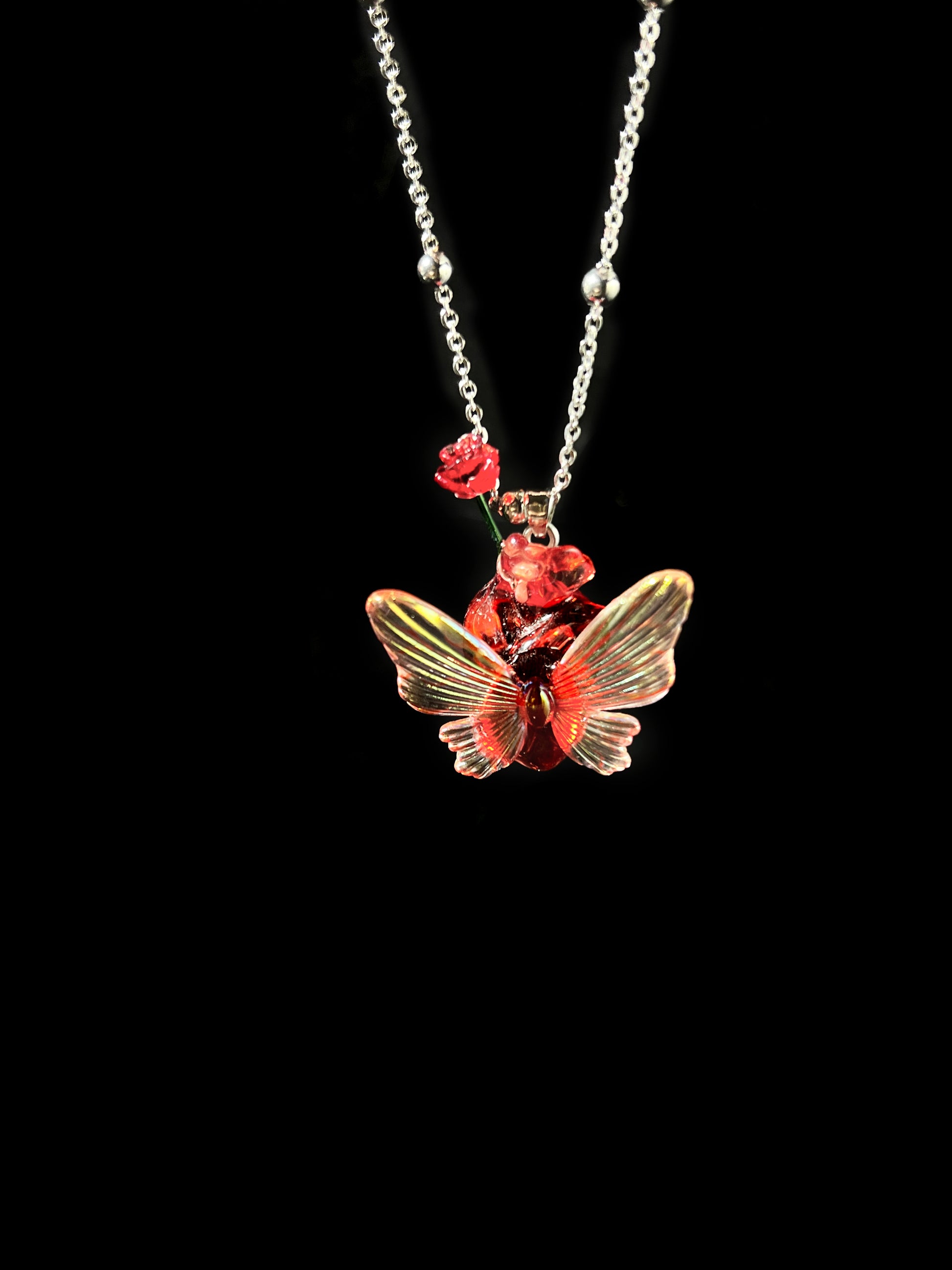 Butterfly Flower Heart Necklace