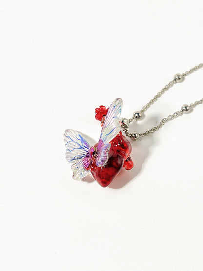 Butterfly Flower Heart Necklace