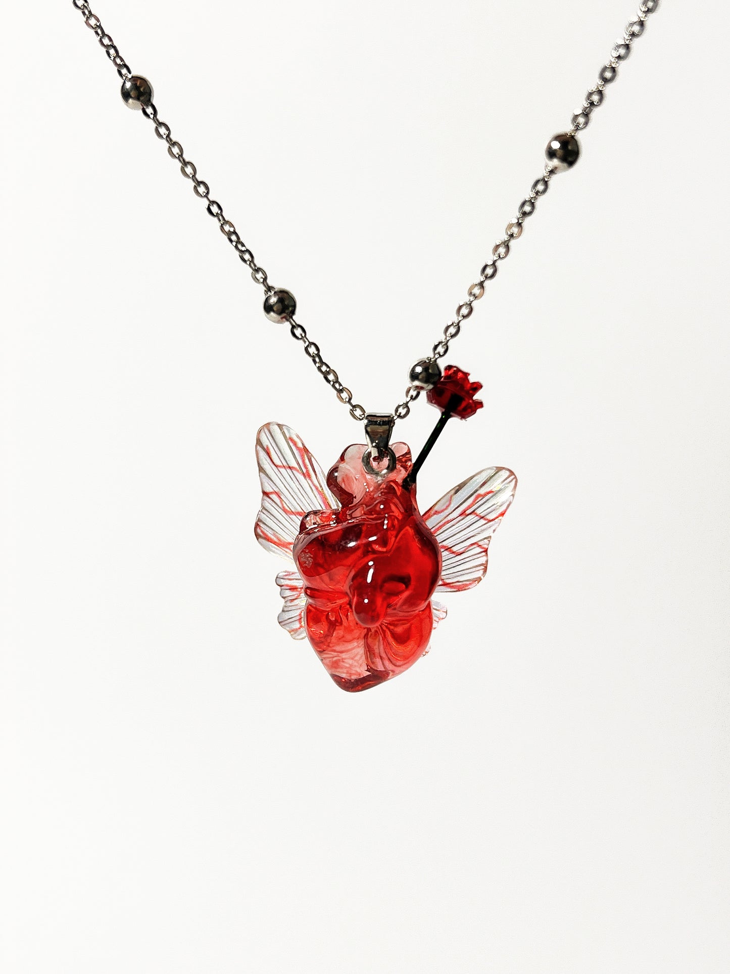 Butterfly Flower Heart Necklace